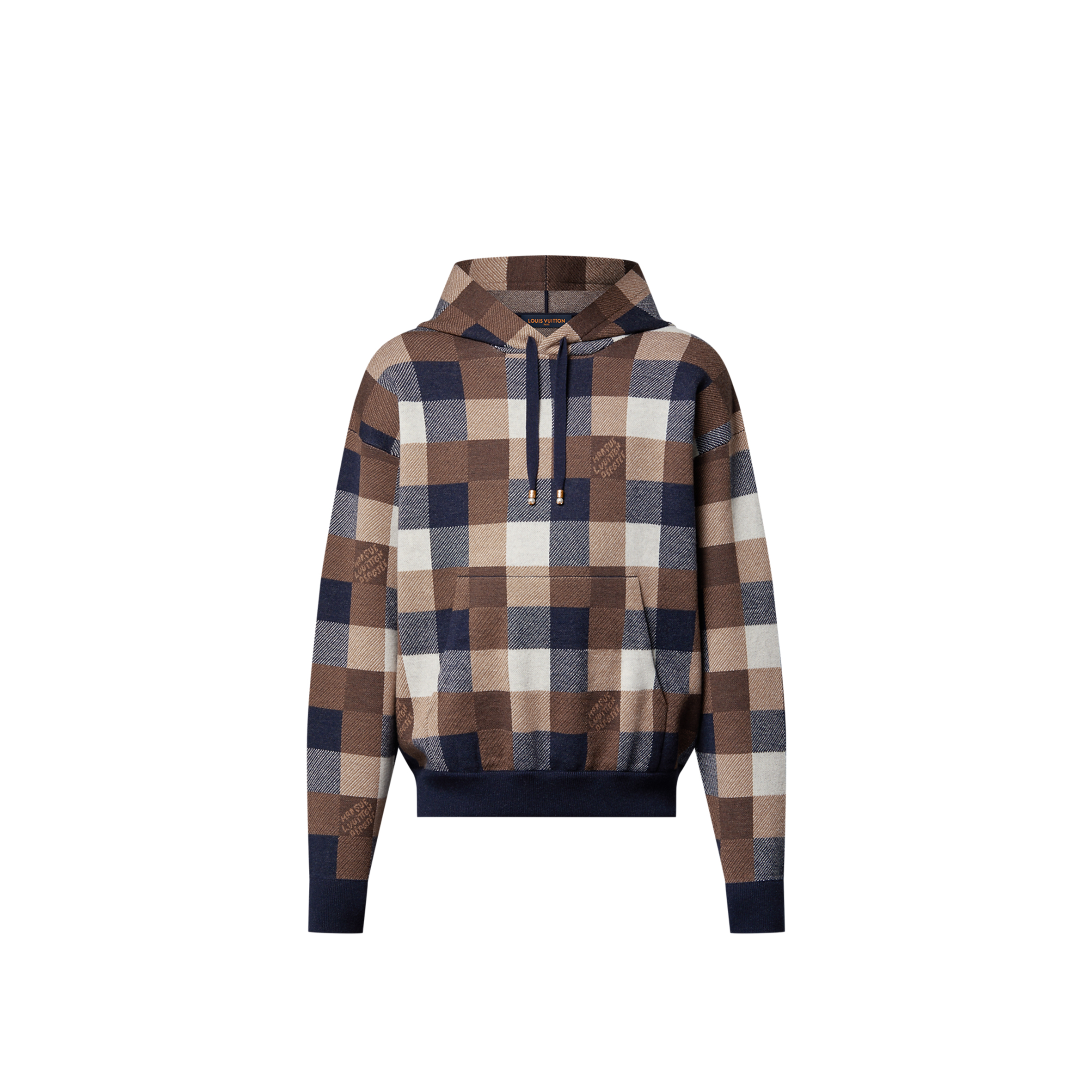 LOUIS VUITTON DAMIER CHECKERED CASHMERE AND WOOL BLEND HOODIE 1AFXJU